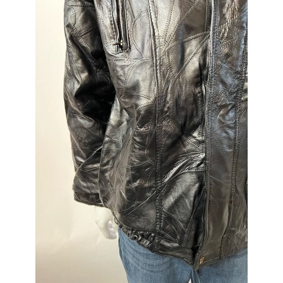 Vintage Maxam Mens Leather Jacket Black Grain Lambskin Zipped Pockets Collared L - Picture 10 of 12